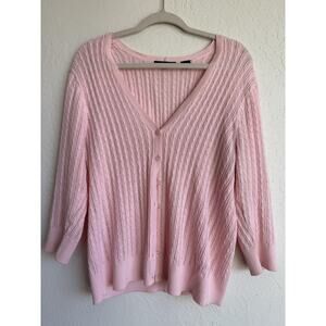 Jeanne Pierre Pink Ribbed Knit Cotton Cardigan Cottagecore Y2K Women’s Large